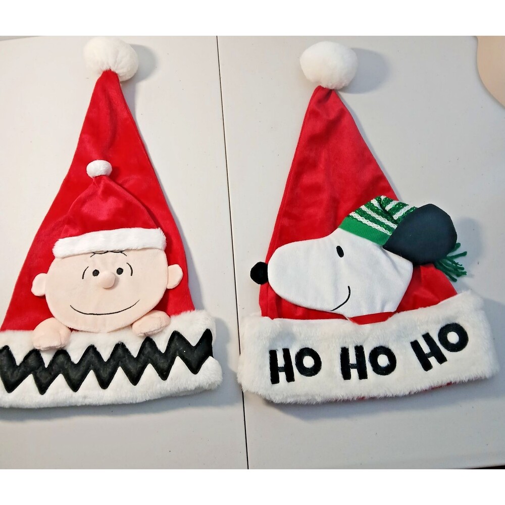 Set Lot of 2 Peanuts Santa Hats (Snoopy & Charlie Brown) KCare Walgreens 2016